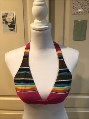 Patagonia Pink Halter Bikini Top with Multicolor Stripes